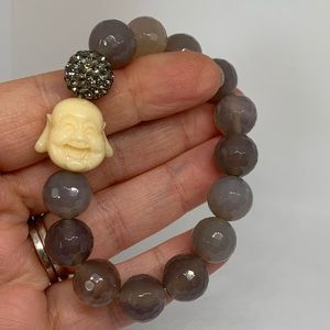 Laughing Buddha and faceted smoky quartz Bracelet
